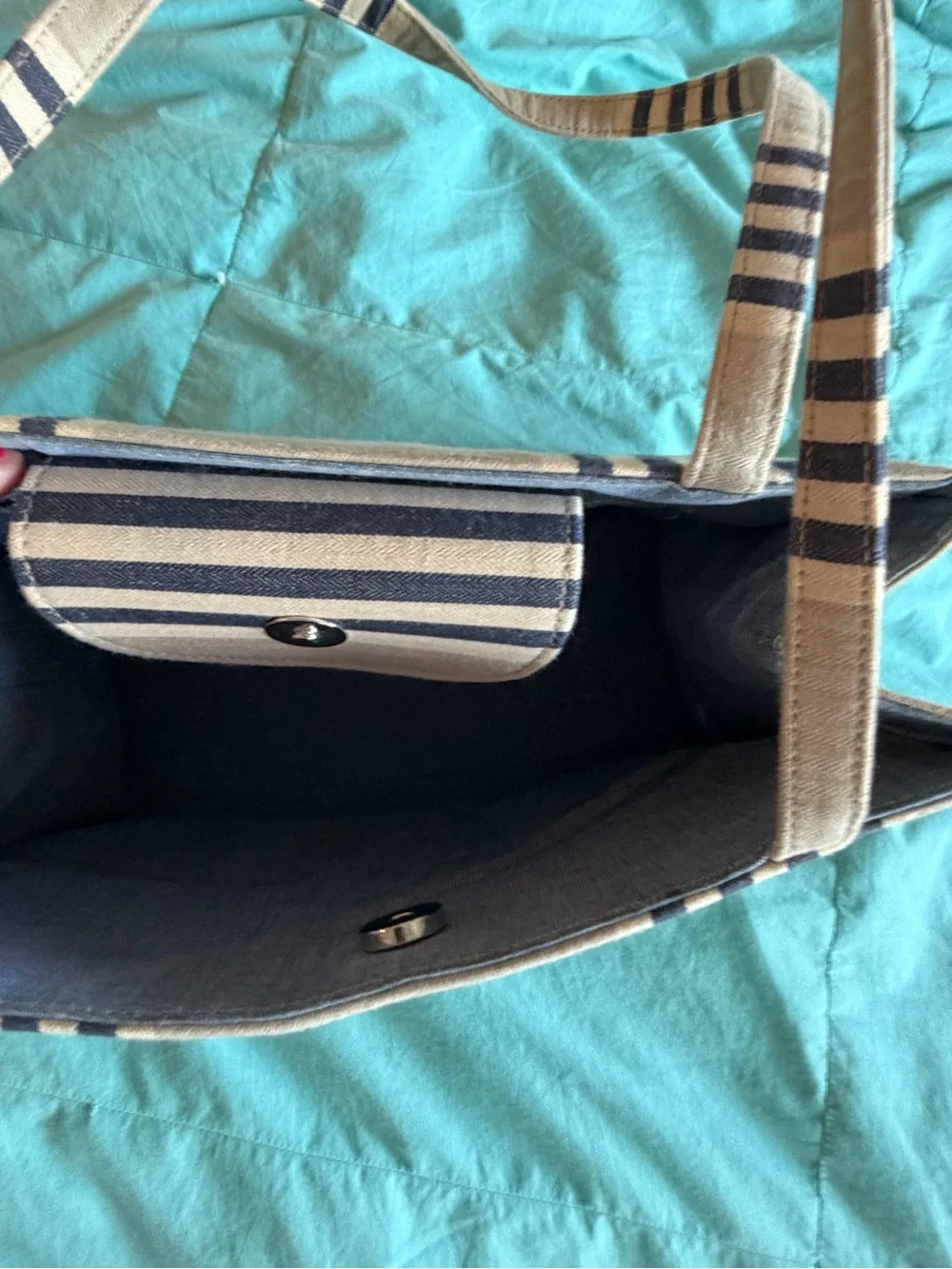 kate spade Stripe Canvas Tote Bag in Natural and Navy